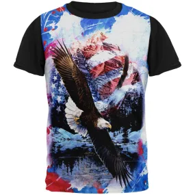 4th of July American Flag Bald Eagle Splatter All Over Mens Black Back T Shirt