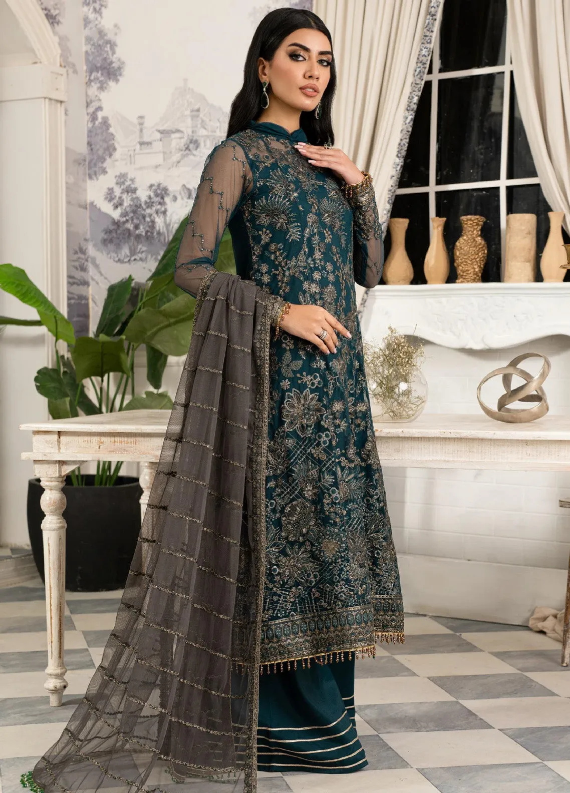 Afsanah by Zarif Embroidered Net 3 Piece Unstitched Suit ZF24AF ZAF-04 GURIYA