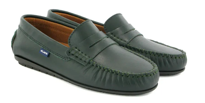 Altanta Mocassin Green Smooth Leather Penny Loafer