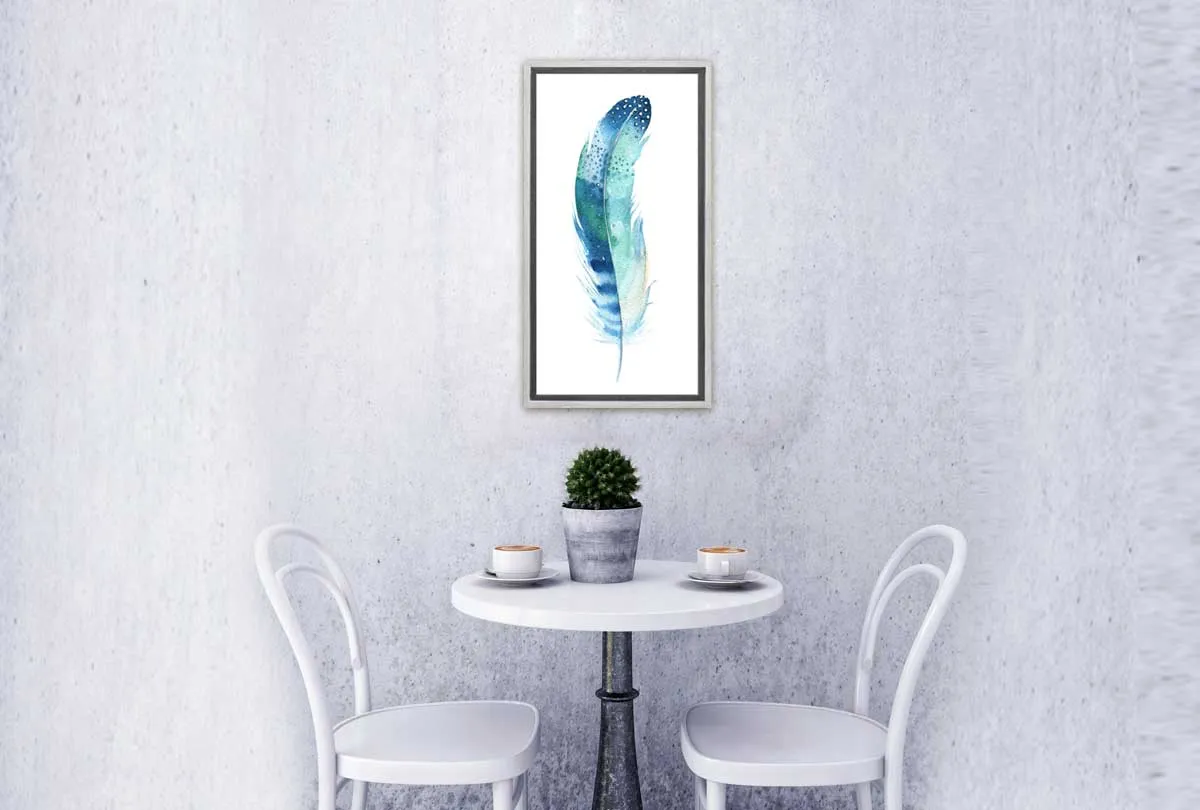 Blue Green Feather | Watercolour Print | Wall Art Decor