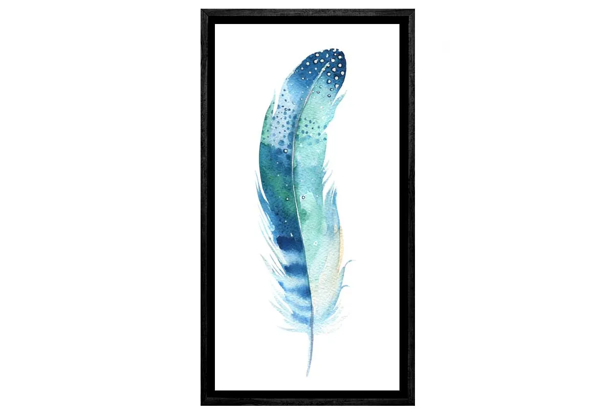 Blue Green Feather | Watercolour Print | Wall Art Decor