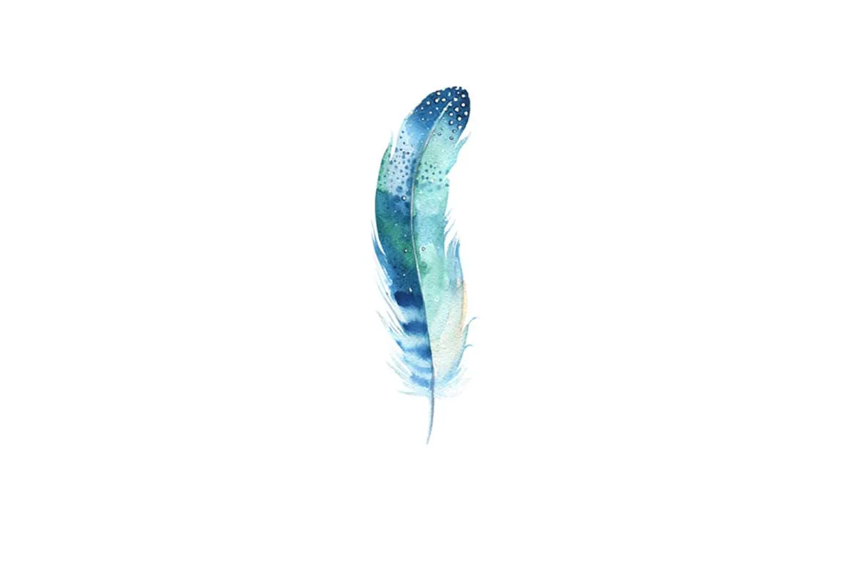 Blue Green Feather | Watercolour Print | Wall Art Decor