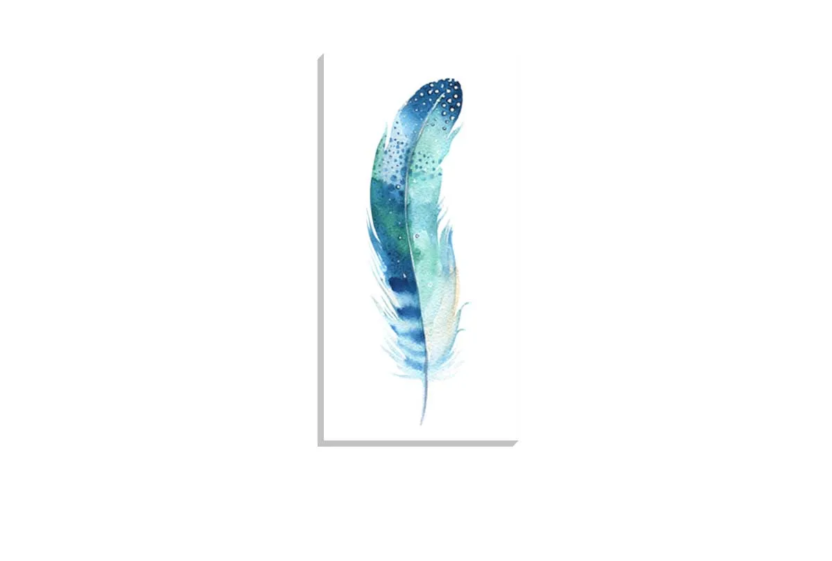 Blue Green Feather | Watercolour Print | Wall Art Decor