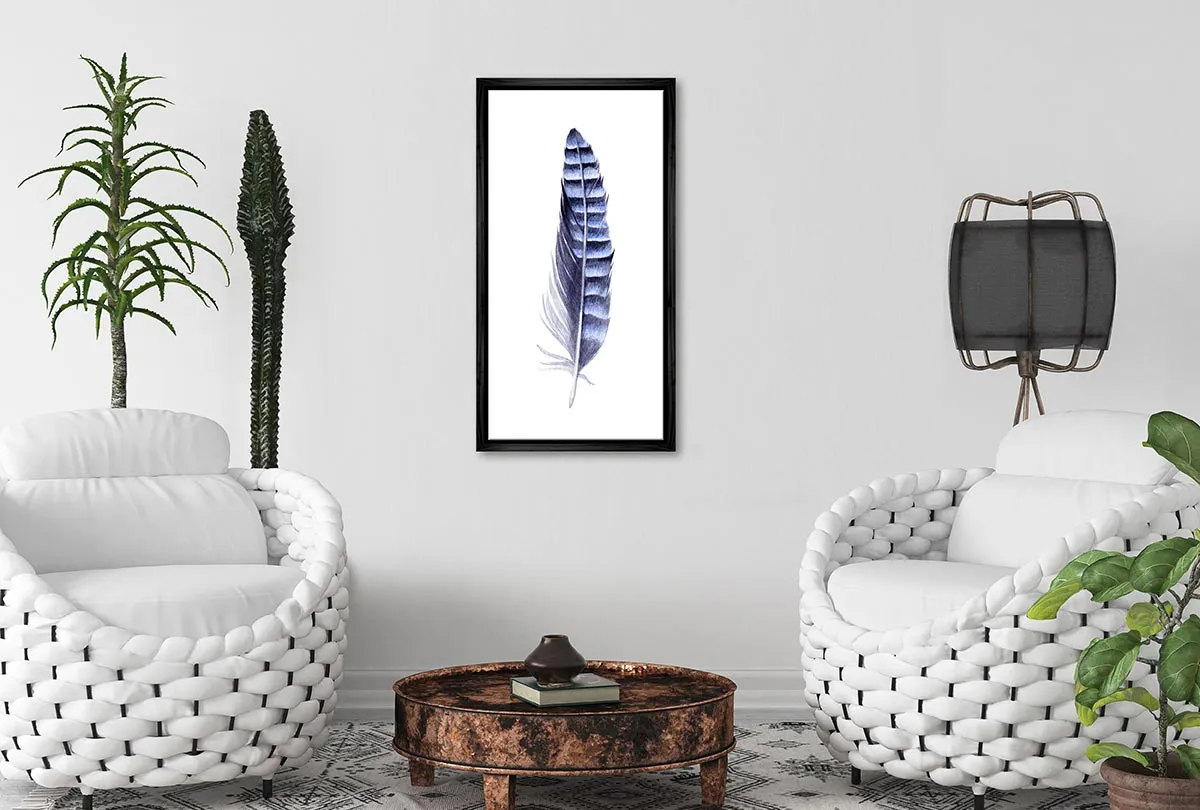 Blue Grey Watercolour Feather | Canvas Wall Art Print