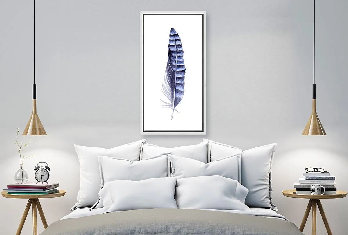 Blue Grey Watercolour Feather | Canvas Wall Art Print