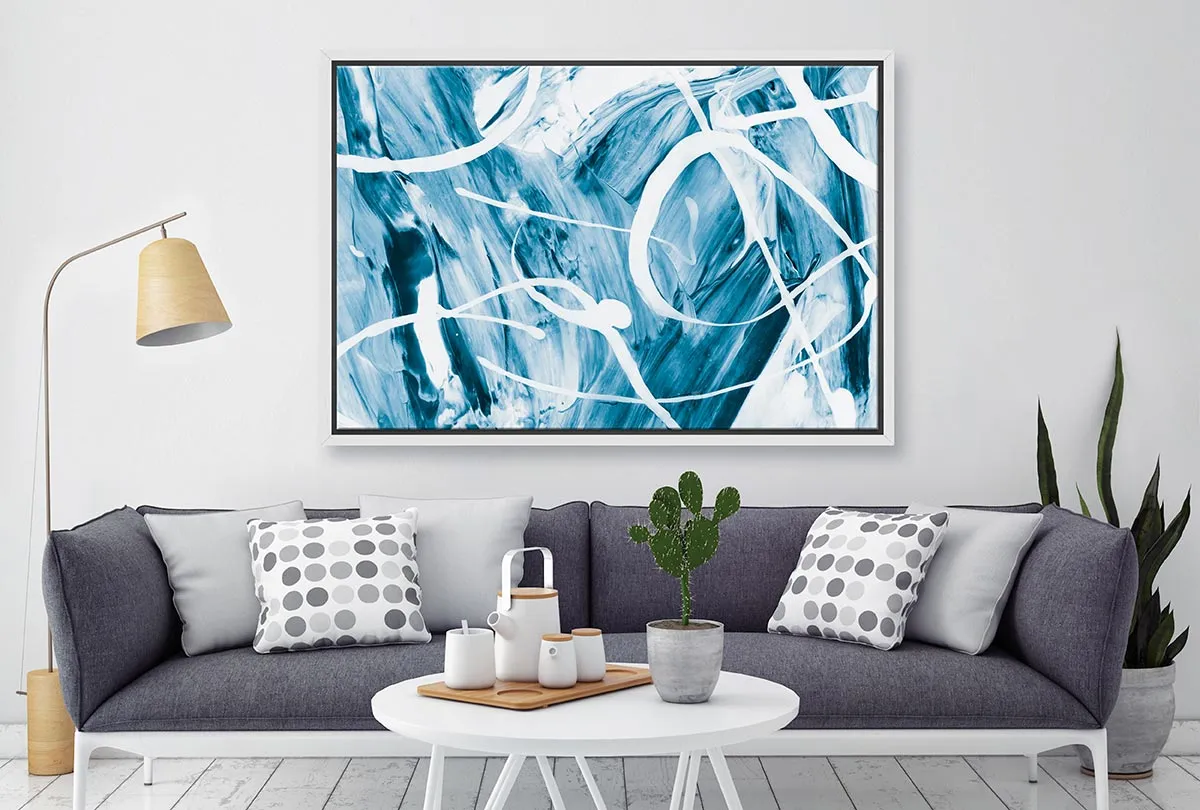 Blue White Abstract Painting | Canvas Wall Art Print