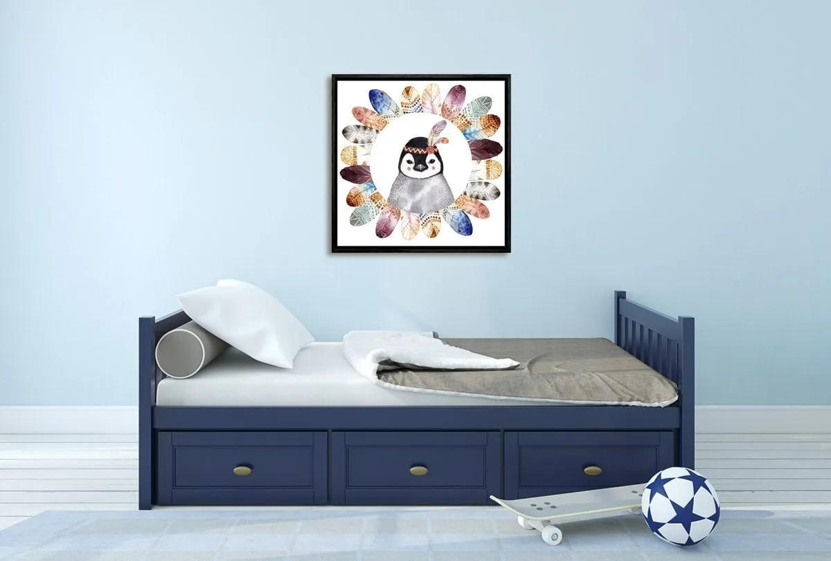 Boho Cute Penguin | Kid's Canvas Wall Art Print