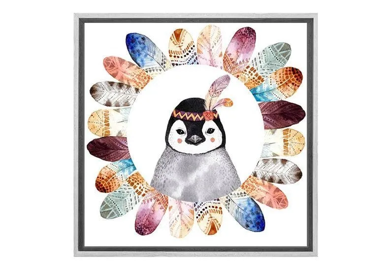 Boho Cute Penguin | Kid's Canvas Wall Art Print