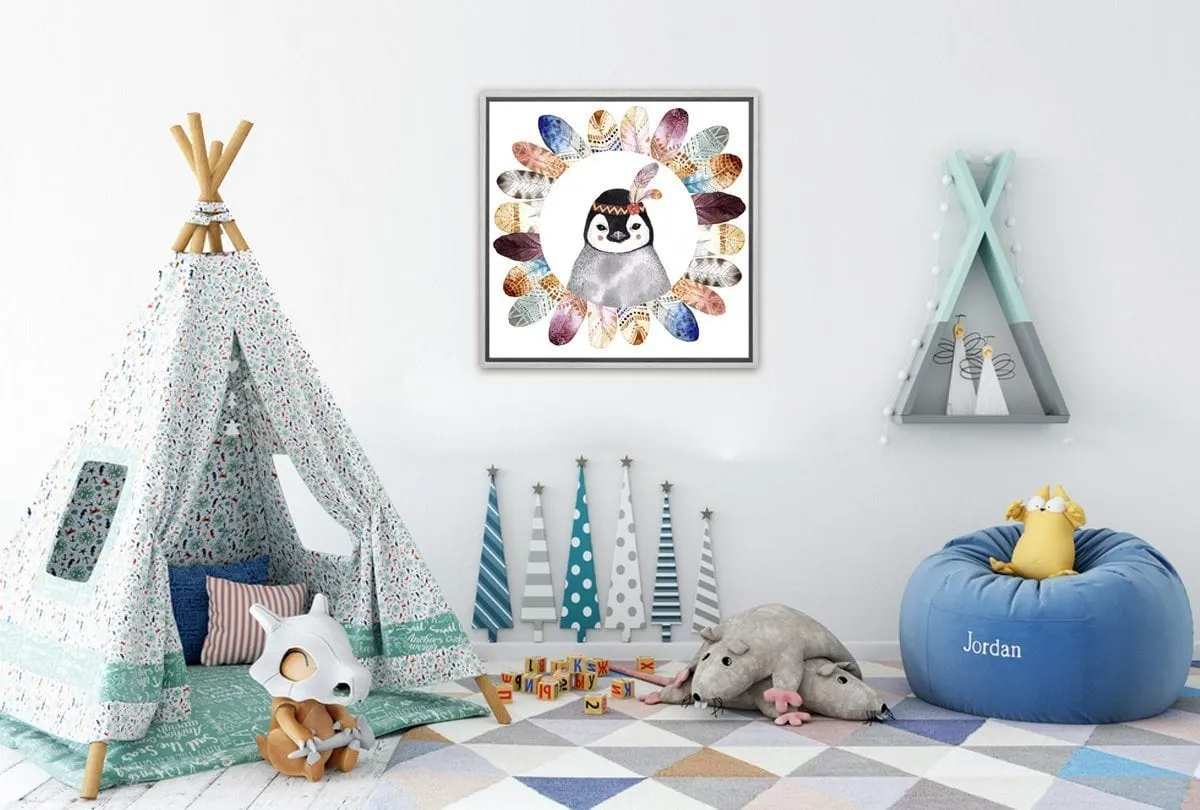 Boho Cute Penguin | Kid's Canvas Wall Art Print