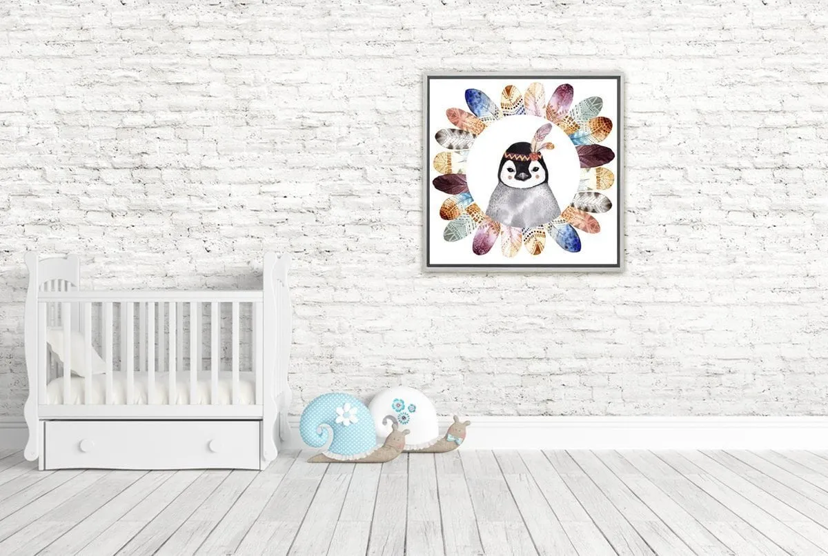 Boho Cute Penguin | Kid's Canvas Wall Art Print