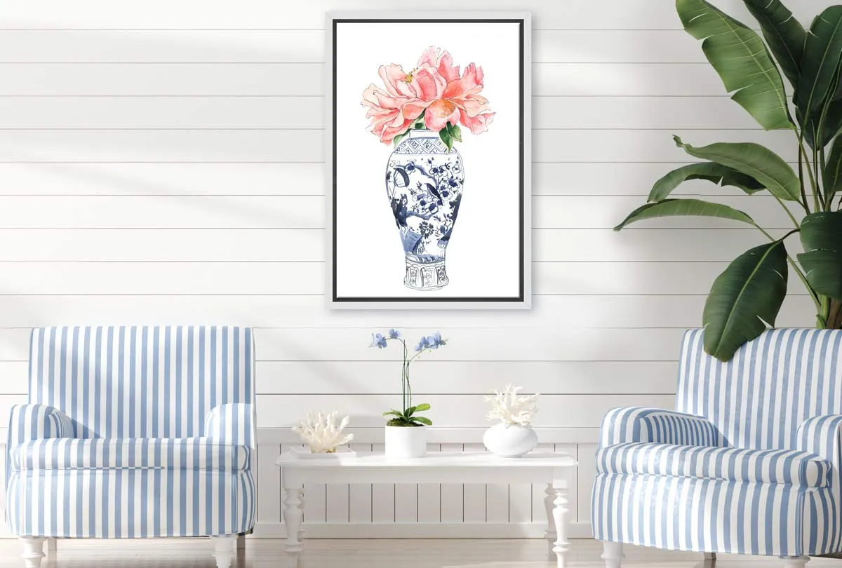 Chinoiserie Vase with Flowers | Hamptons Canvas Wall Art Print