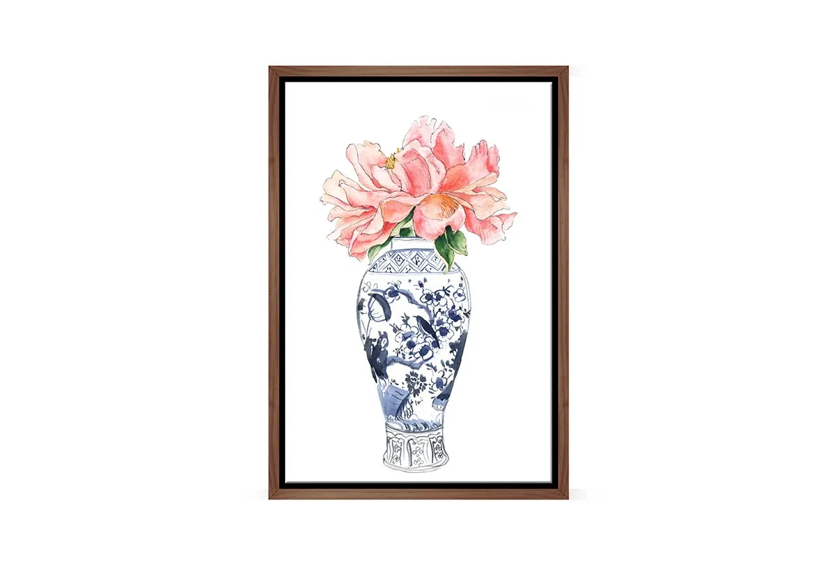 Chinoiserie Vase with Flowers | Hamptons Canvas Wall Art Print