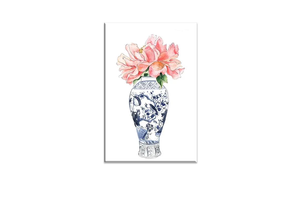 Chinoiserie Vase with Flowers | Hamptons Canvas Wall Art Print