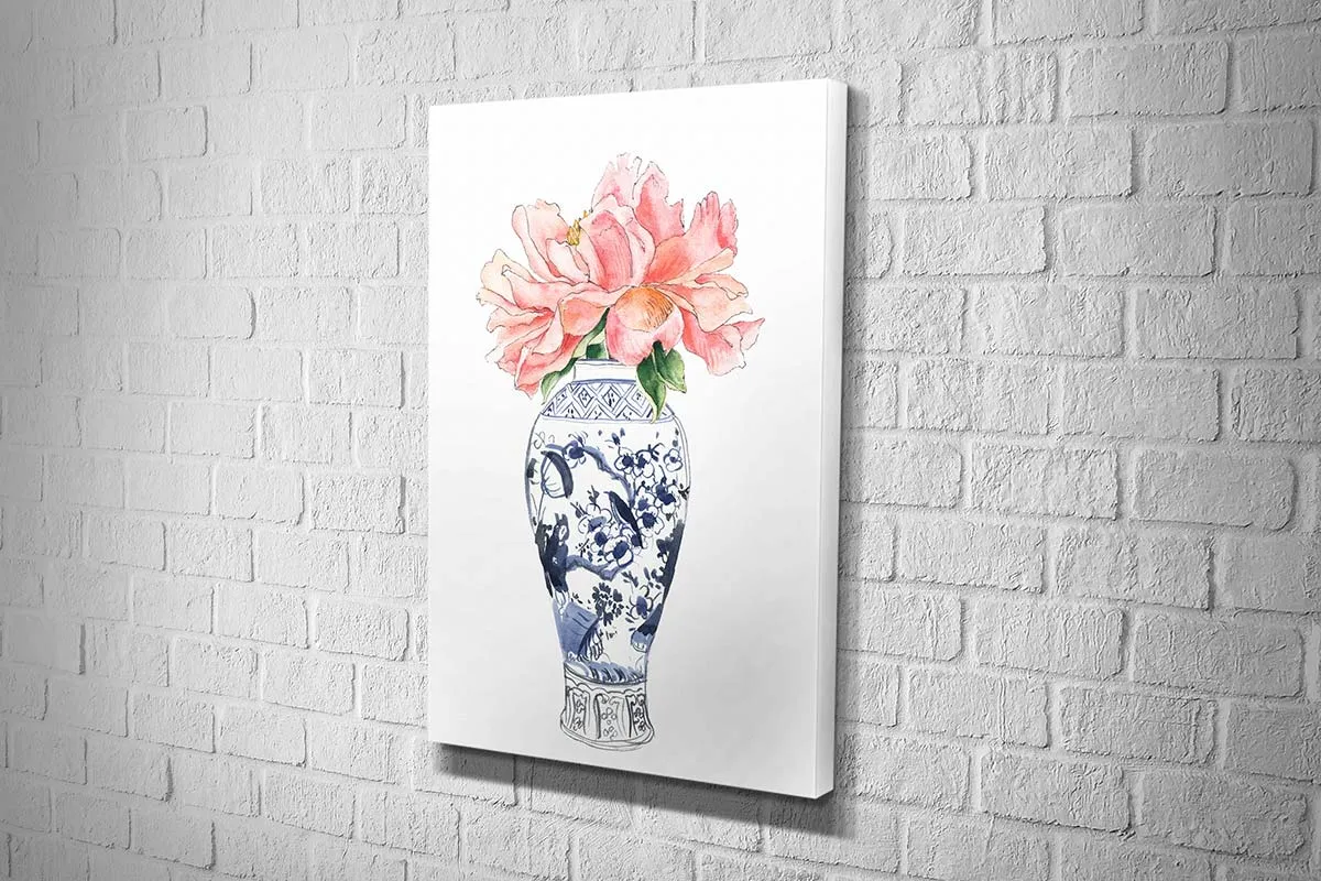 Chinoiserie Vase with Flowers | Hamptons Canvas Wall Art Print