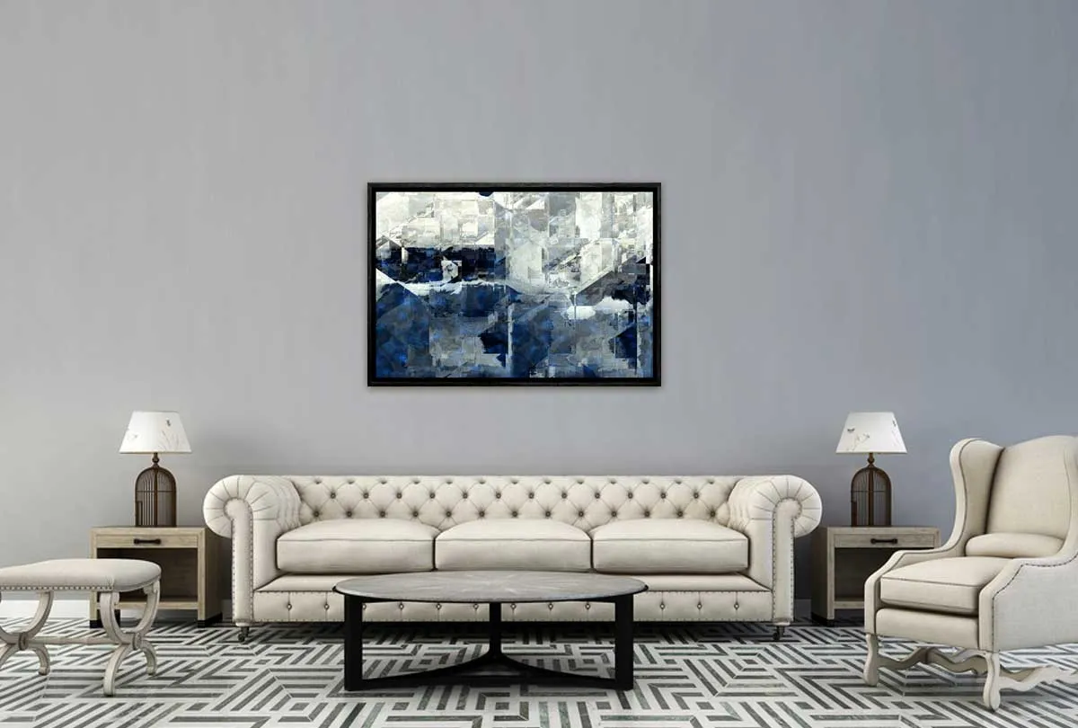 Deep Blue and Grey Abstract | Canvas Wall Art Print