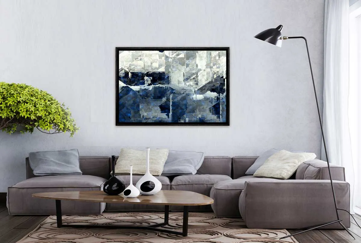 Deep Blue and Grey Abstract | Canvas Wall Art Print