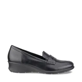 Ecco Women's Felicia Leather Penny Wedge Loafer Slip On in Black