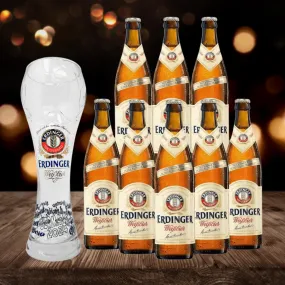 ERDINGER German Wheat Beer 500ml Bottles with Limited Edition Football Euro's Glass - 5.3% ABV (8 Pack)