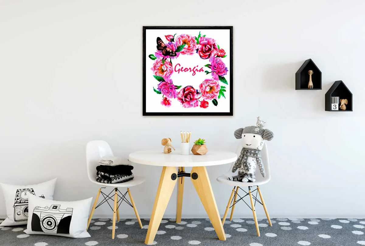 Girls’ Personalised Floral Wreath | Kids Wall Art Print