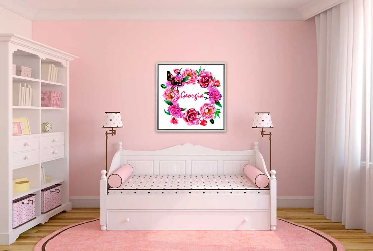 Girls’ Personalised Floral Wreath | Kids Wall Art Print