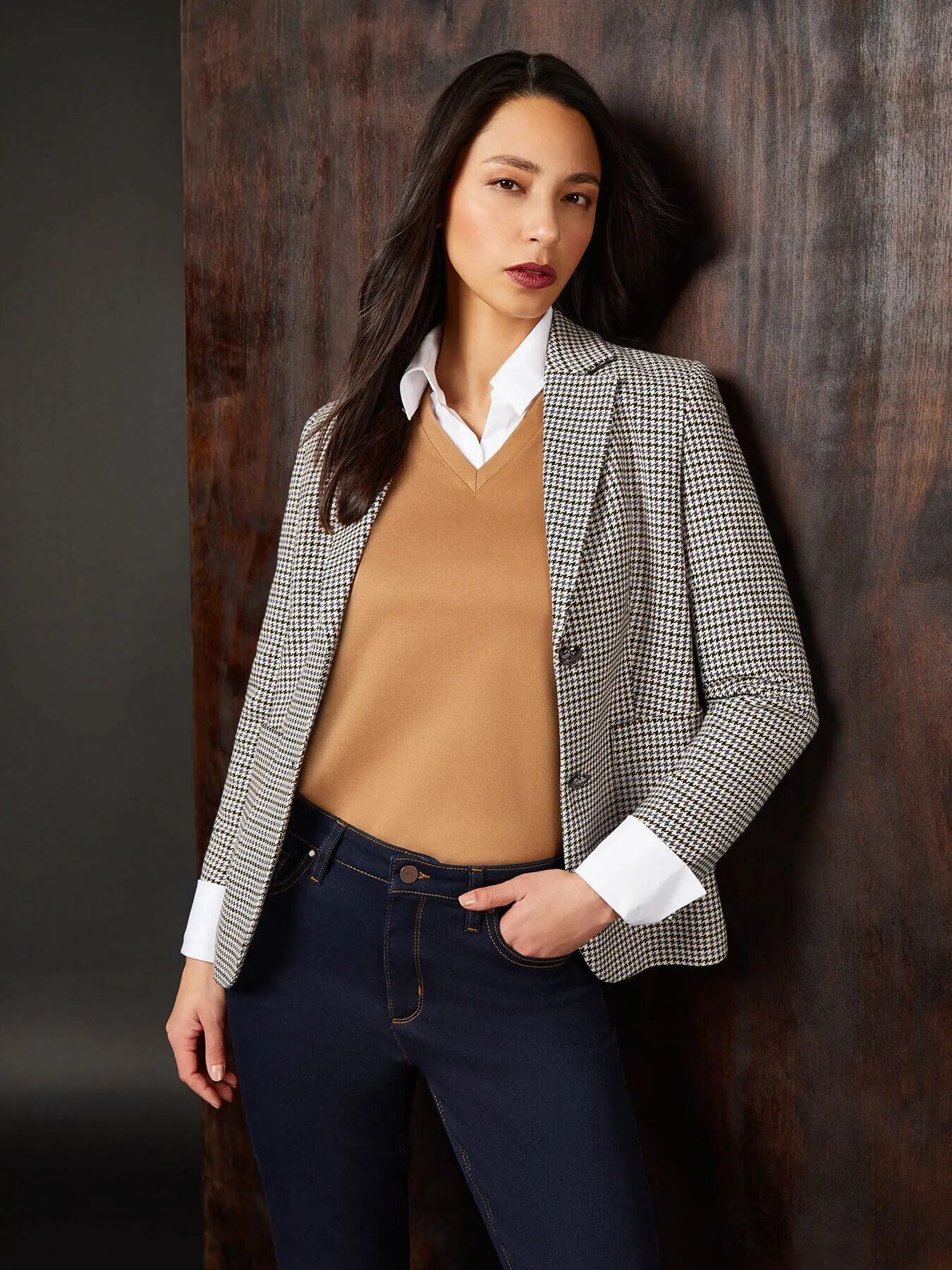 Houndstooth Two-Button Blazer