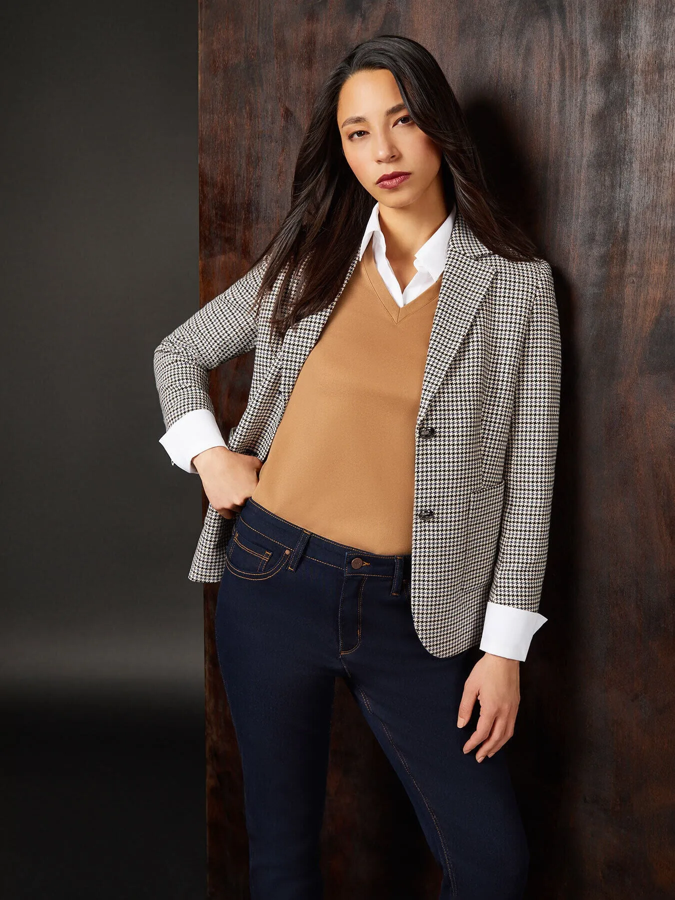 Houndstooth Two-Button Blazer