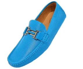 Men's Turquoise Perforated Smooth Driving  Moccasin/Loafers Shoes