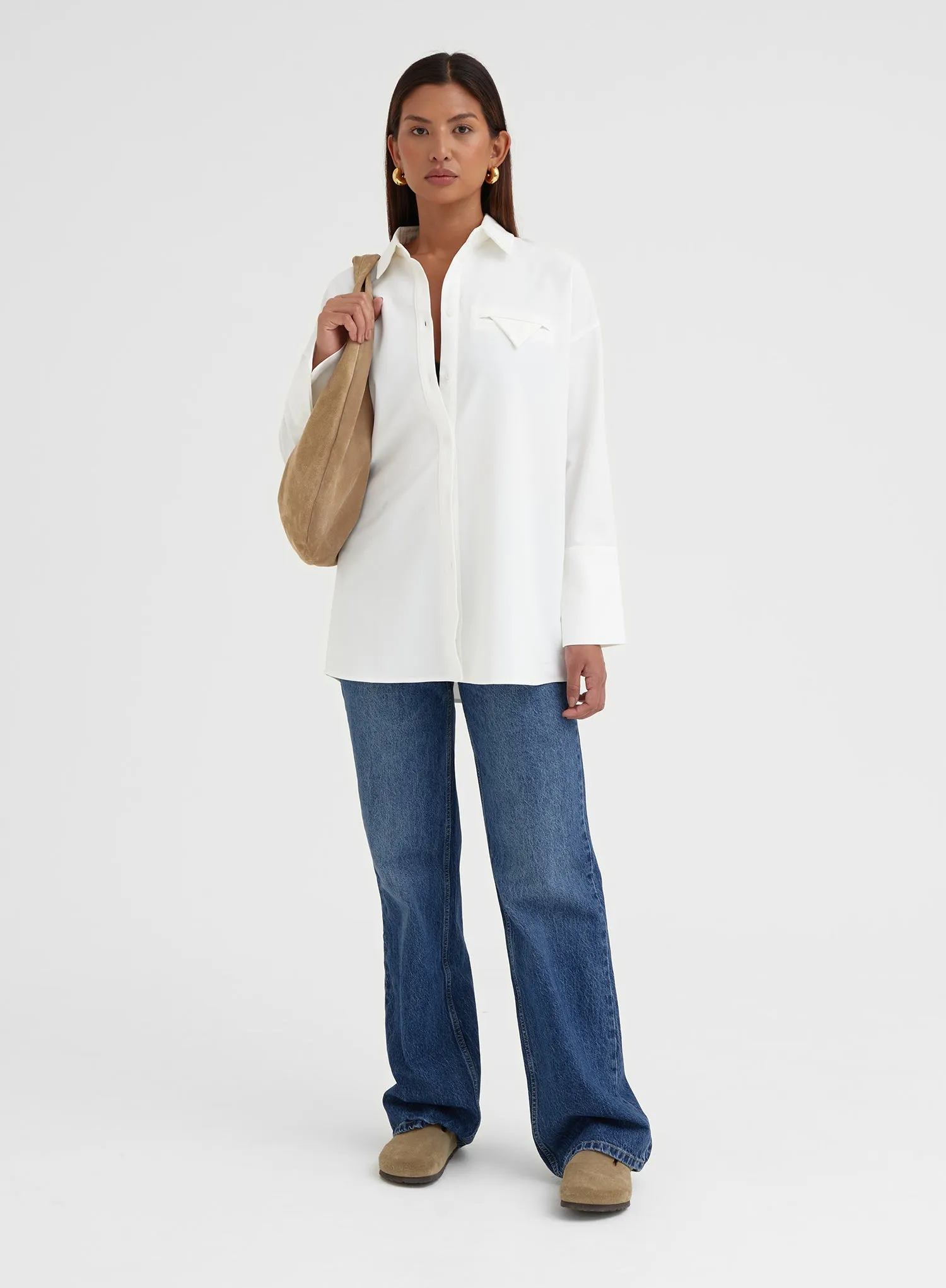 White Large Cuff Classic Shirt - Bruni